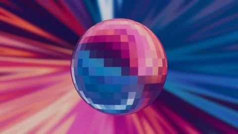 3D disco ball loop animation on a black background, featuring dazzling colors Stock Illustration