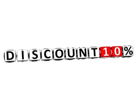 3d discount 10% button click here block text Stock Illustration