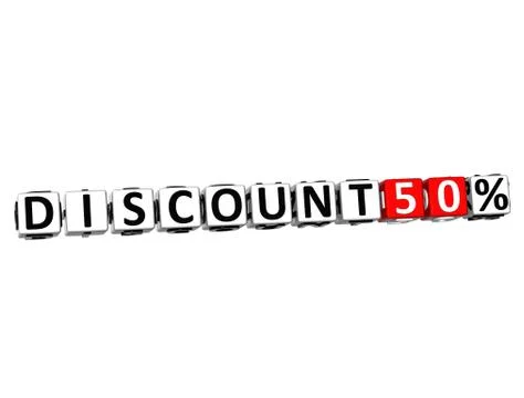 3d discount 50% button click here block text Stock Illustration