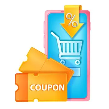 3D discount coupon illustration, vector online shopping sale concept Stock Illustration