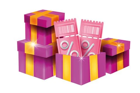 3d discount coupon, vector gift voucher banner present box promo illustration Stock Illustration