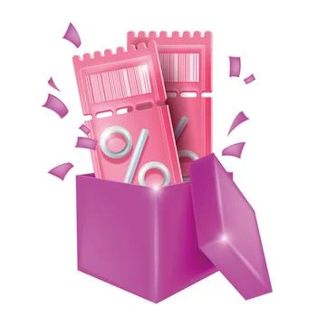 3d discount coupon, vector gift voucher banner, percentage sign, present box Stock Illustration