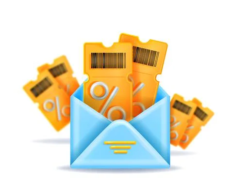 3D discount coupon vector illustration, yellow event ticket bonus voucher Stock-Illustration