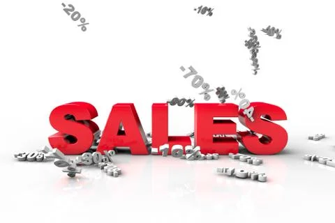 3d discount text falling on 3d text sales Stock Illustration