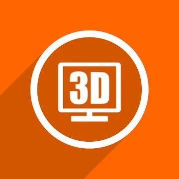 3d display icon. Orange flat button. Web and mobile app design illustration Stock Illustration