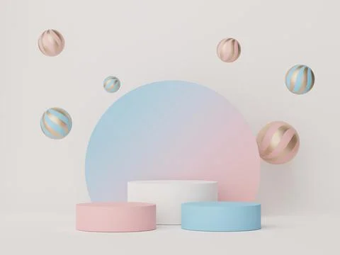 3d display podium with minimal geometric shapes design. rendering scene for.. Stock Illustration