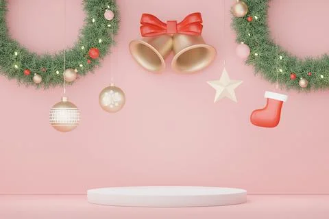 3d Display Podium for product and cosmetic presentation with Merry Christma.. Stock Illustration