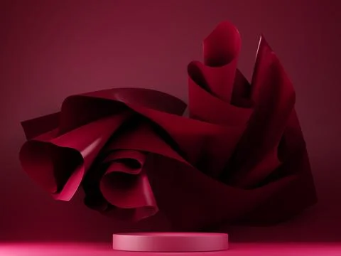 3D display podium, red background with magenta pedestal Stock Illustration