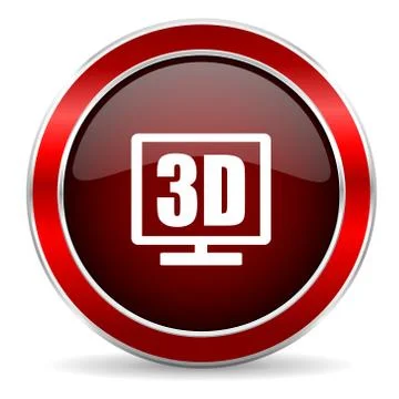 3d display red circle glossy web icon, round button with metallic border Stock Illustration