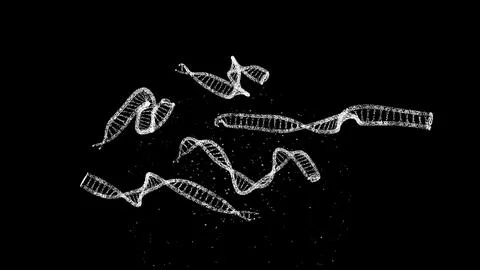 3D DNA on black bg. Object dissolved flickering particles. Scientific medical Stock Illustration