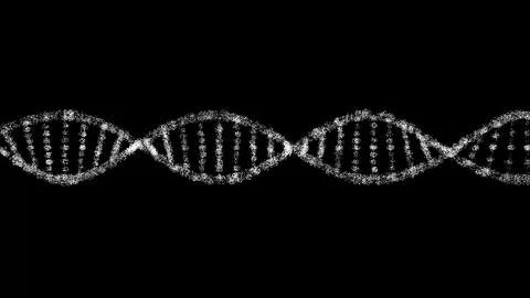 3D DNA on black bg. Object dissolved flickering particles. Scientific medical Stock Illustration