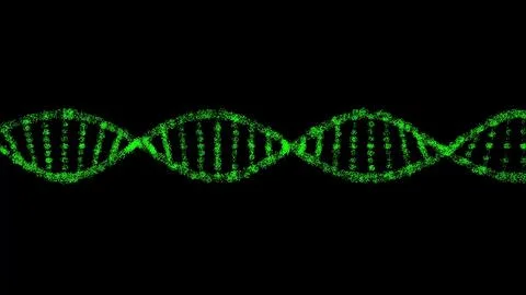 3D DNA on black bg. Object dissolved flickering particles. Scientific medic.. Stock Illustration