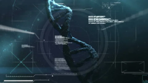 3D DNA gene rotating on new technology foreground Stock-Footage 134850190