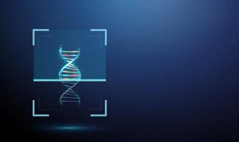 3d DNA helix inside digital scanning frame. A, T, C, G. Genetic decoding process Stock Illustration