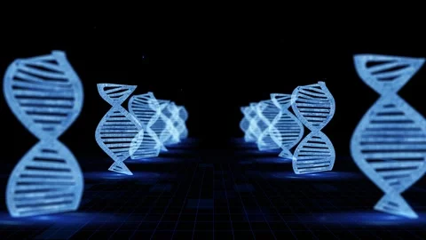 3D DNA Helix Structures in Futuristic Digital Black Background Space Vidéo 339052622