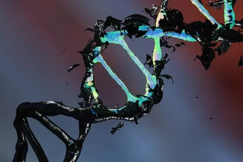 3d DNA molecule consists of the collapsing of moving particles. Genetic mutation Stock Illustration