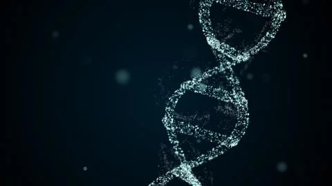 3d dna molecule projection with personal data inside over black background Stock Illustration