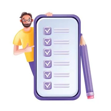 3D to do list mobile app, vector business questionnaire presentation Stock Illustration
