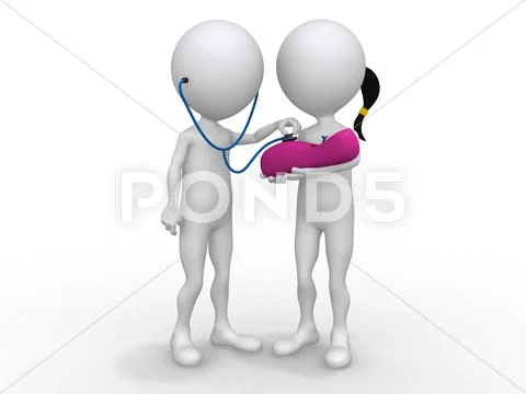 3d doctor with a baby in her mom hands - isolated over a white background Stock Illustration