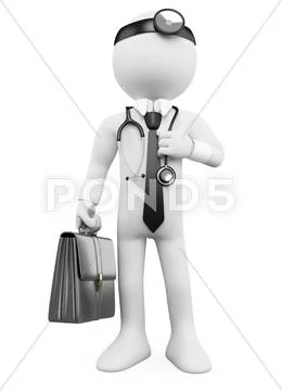 3d doctor with a briefcase and a stethoscope Stock Illustration