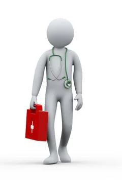 3d doctor with first aid kit and stethoscope Stock Illustration