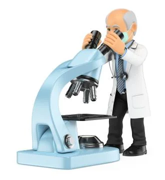 3D Doctor looking through a microscope. Investigator Stock Illustration