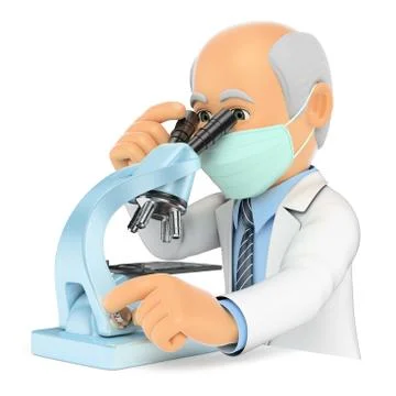 3D Doctor looking through a microscope. Investigator Stock Illustration