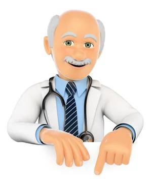 3D Doctor pointing down. Blank space Stock Illustration