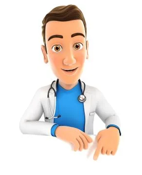 3d doctor pointing to empty wall Stock Illustration