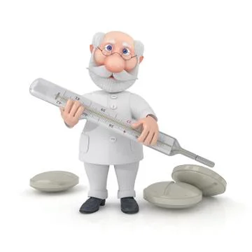 The 3d doctor with tablets and a thermometer. Stock Illustration