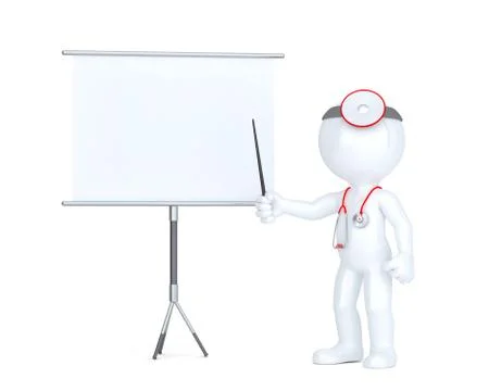 3d doctor with white board. Presentation concept. Isolated. Stock Illustration