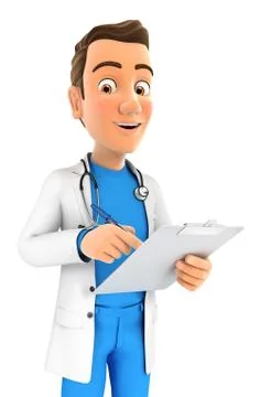 3d doctor writing on notepad Stock Illustration