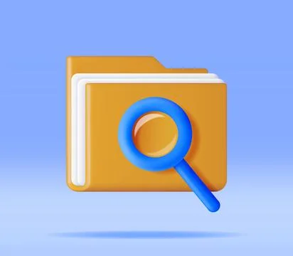 3D Document Folder with Magnifying Glass Stock Illustration