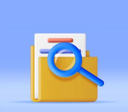 3D Document Folder with Magnifying Glass Illustrazione stock