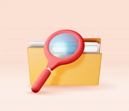 3D document folder with magnifying glass 库存插图
