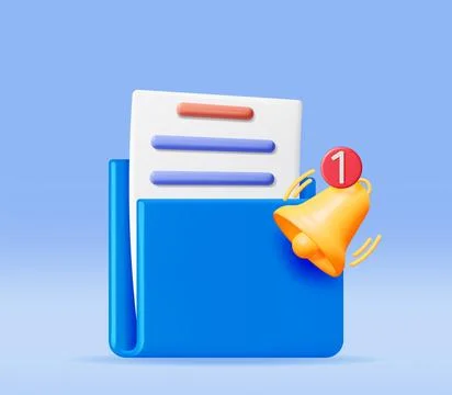 3D Document Folder with Notification Bell Stock Illustration