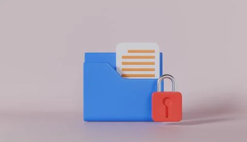 3D Document Folder with Padlock Concept of Business Security Fotos Stock