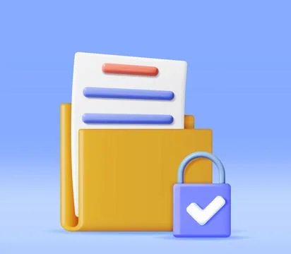 3D Document Folder with Padlock Stock Illustration