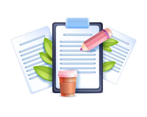 3D document icon, vector business paper checklist illustration 스톡 일러스트