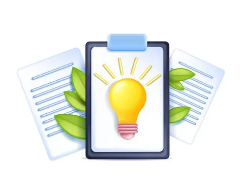 3D document icon, vector paper note, work checklist file, creative content Stock Illustration