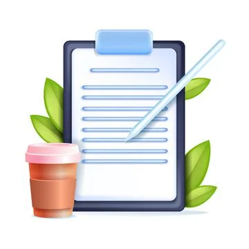 3D document icon, vector paper checklist on clipboard, text note file 스톡 일러스트