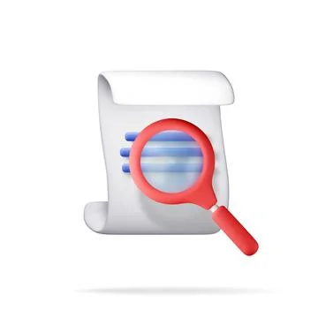 3D Document with magnifying glass isolated Stock Illustration