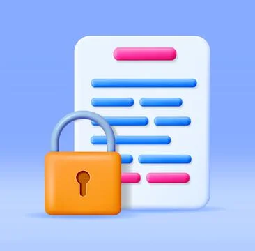 3D Document with Padlock Isolated Stock Illustration