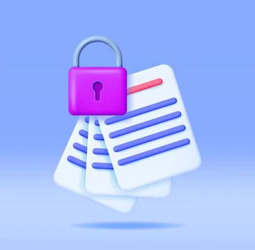 3D Document with Padlock Isolated Stock Illustration