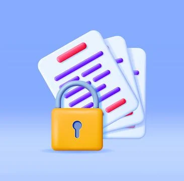 3D Document with Padlock Isolated Stock Illustration