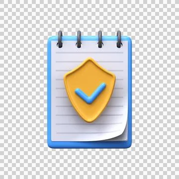 3d document protection icon. File security, notepad with shield Stock Illustration