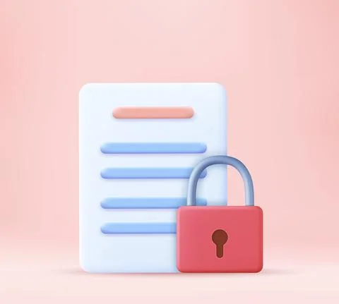 3d document security shield lock icon Stock Illustration