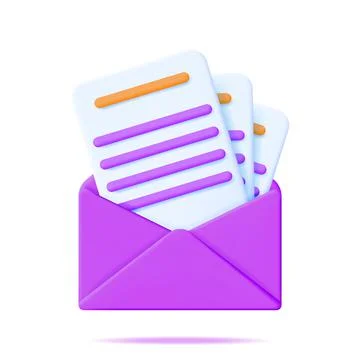 3D Document Sheet in Yellow Envelope Isolated Stock Illustration