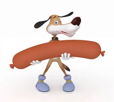 The 3d dog with a sausage. Stock Illustration