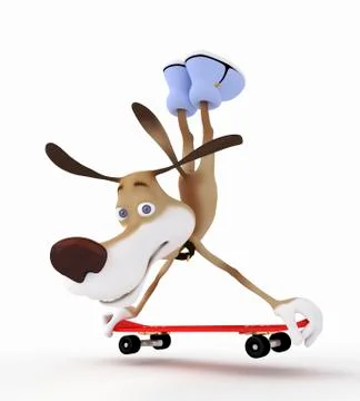 3d dog on a skateboard. Illustrazione stock